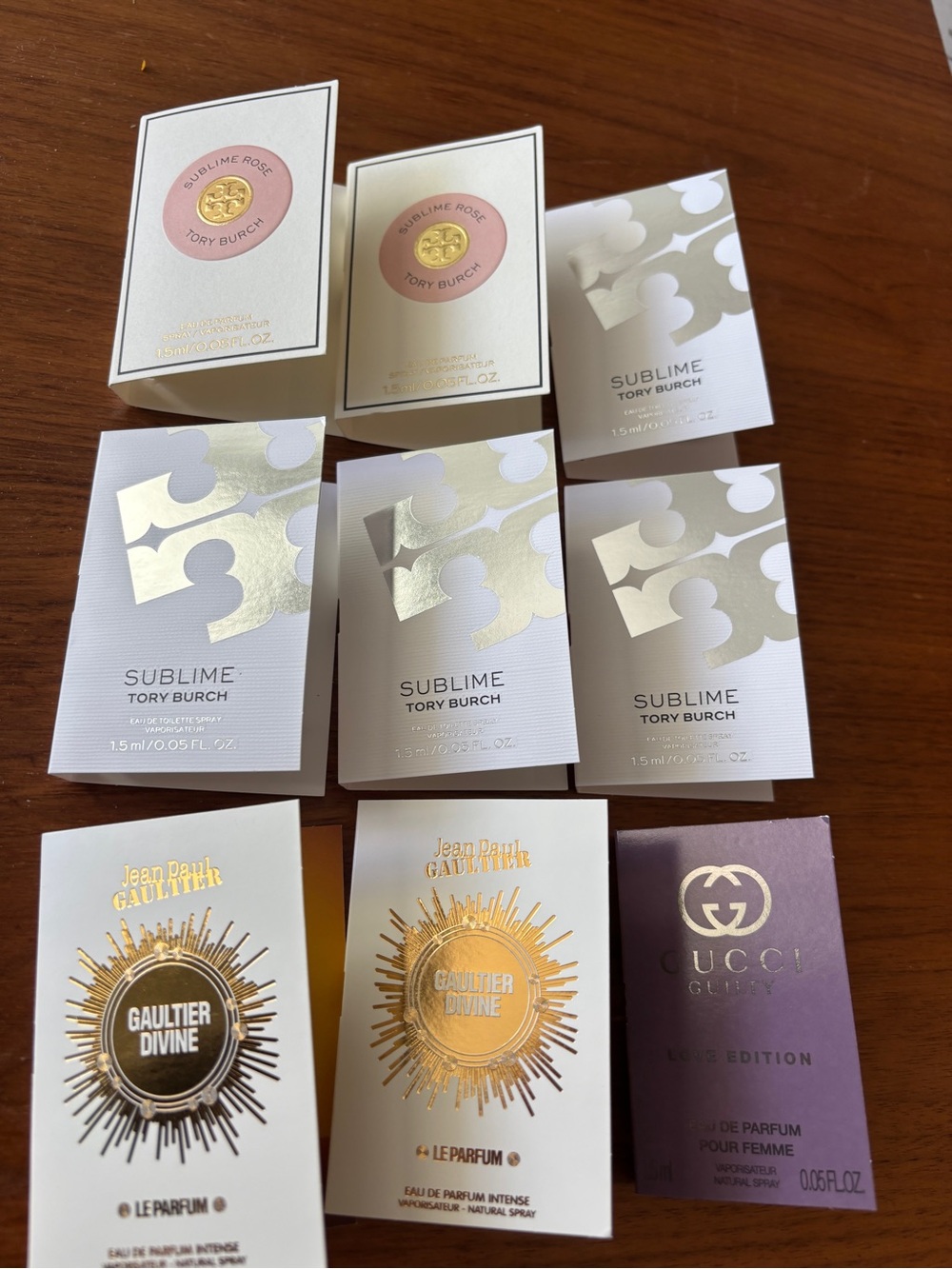 9pc Designer Perfume Samples 1.5ml | Tory Burch & Gucci & Jean Paul Gaultier